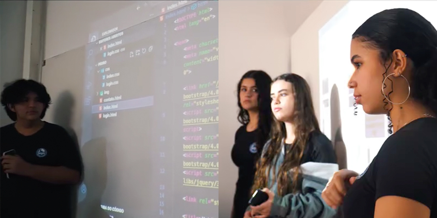 alunos apresentando trabalho na escola 